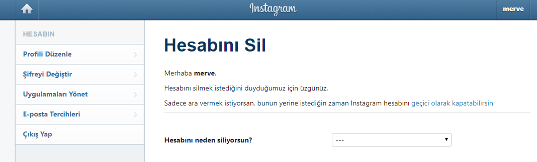 instagram kalıcı hesap silme